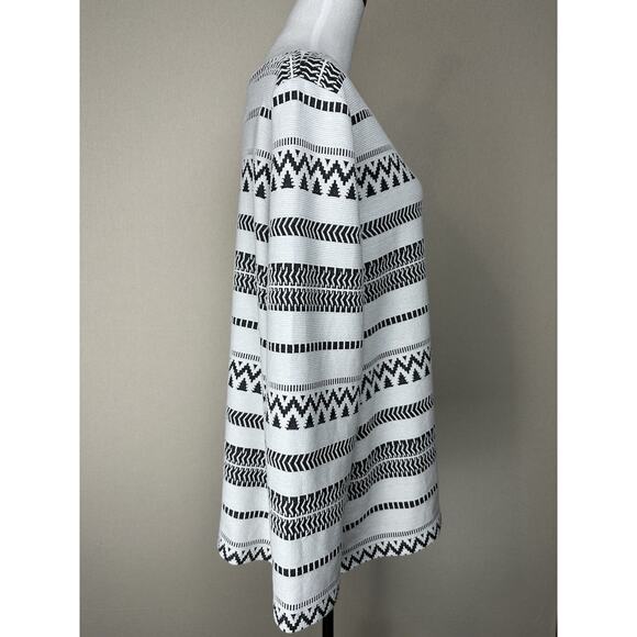 J.Jill Cotton Blend Sweater XL Black White Textured Stripe Boat Neck Fall Winter - Picture 4 of 15